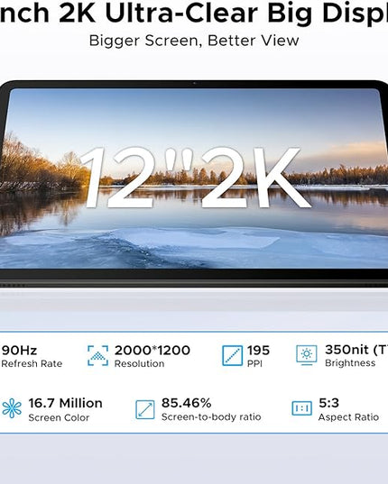 DOOGEE U12 Updated Android 16 Tablet with Keyboard,12 inch Tablet with Gemini AI,24GB+128GB/TF 2TB Octa-Core Gaming Tablets,2K 2000x1200 FHD+IPS,9000mAh/18W,13MP+8MP,Widevine L1,5G WiFi,Metal Body