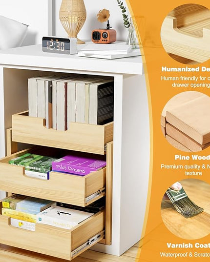 Gsskny Pull Out Cabinet Organizer, 14''W×21''D Sliding Drawers for Cabinets, 3 Tier Soft Close Slide Out Wooden Pull out Drawers, Base Cabinet Organization for Kitchen, Pantry, Bathroom