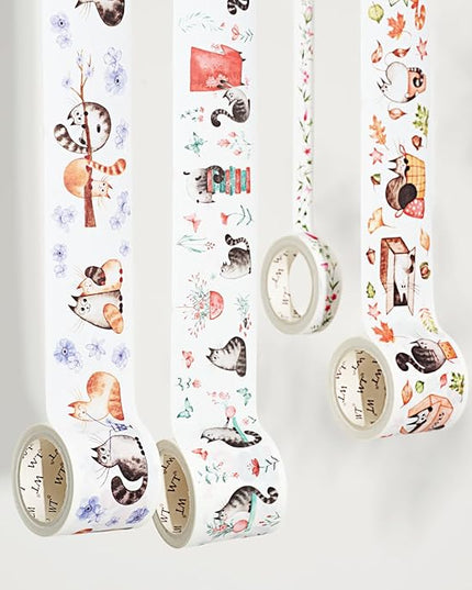 WT Chonky Cat Washi Tape Sticker Set, 4 Rolls, Original Designs, Watercolor Cute Cat Decorative Sticker, Kiss-Cut Craft Sticker, Bujo Planner Supplies, Journals Gifts, DIY Paper Sticker