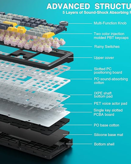 AULA F108 PRO - Wireless Mechanical Keyboard with Screen&Knob,Hot Swappable Gaming Keyboard with 8000mAh Battery,Pre-lubed Switches,RGB Backlit,PBT Keycaps Creamy Sounding Computer Keyboards,104 Keys