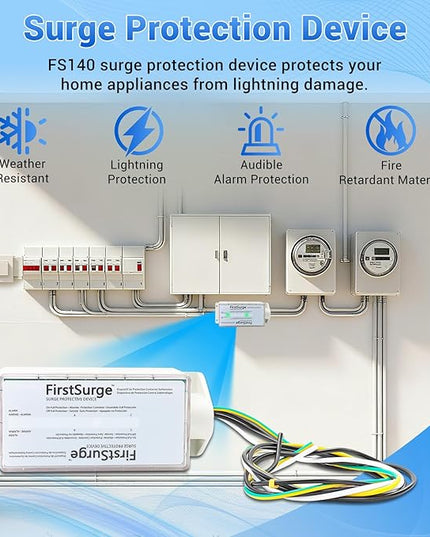 FS140 Surge Protector Whole House, 140,000 Amps Whole Home Surge Protective Device with Lightning Protection, 120/240V Surge Protector