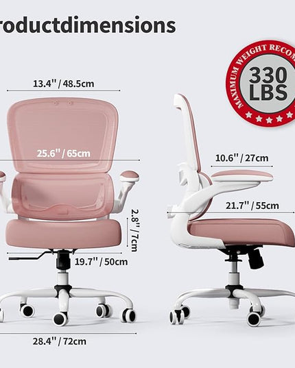 TRALT Office Chair - Ergonomic Desk Chair with Adjustable Lumbar Support, Mesh Computer Chair, Executive Chairs for Home Office Comfortable Lumbar Support (Pink)