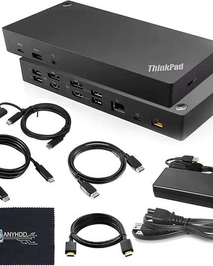 40AF0135US Lenovo Docking Station Dual Monitor Hybrid USB-C with USB-A - 1 Year Warranty, Thinkpad Dock w/ 135W Adapter, HDMI, DisplayPort, USB-C Cable, Cloth - Lenovo Laptop Docking Station