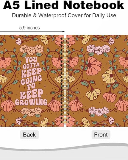 You Gotta Keep Going to Keep Growing Spiral Notebook, Boho Floral Inspirational Notebook, Positive Office Supplies Gifts for Women Sister Aunt Bestie, Birthday Gifts for Women Men Coworker
