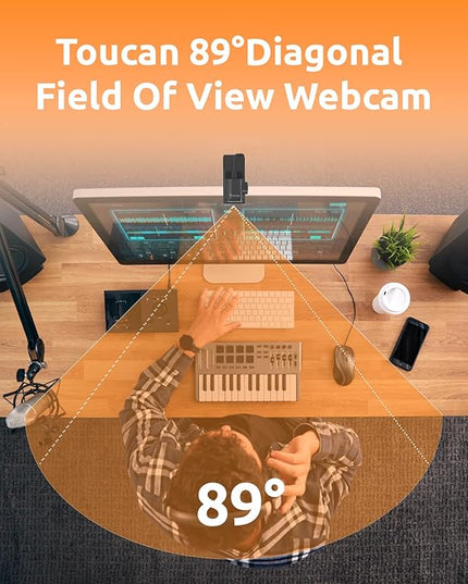 TOUCAN 1080P Webcam with Microphone,FHD Streaming Camera with 1080P/60fps,Privacy Protection Plug Play Ultra Compact Web Cam w/ 89°View for Computer/Meeting/Online Classes/Zoom/YouTube