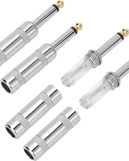 6.35mm 1/4 Inch TS Mono Plug 4 Pack, 1/4" Solder Type DIY Audio Cable Straight Adapter Connector, Metal Housing, Durable and Heavy-Duty for Guitar/Speaker/Microphone Audio Cable Repair Replacement
