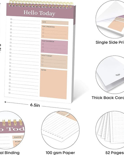 Taja To Do List Notepad - To Do List Notebook for Work with 52 Sheets, 9.8" x 6.5", Undated Daily Planner Perfect for Daily Tasks and Goal Setting, Notepad Suitable for Office, Home & School - Purple