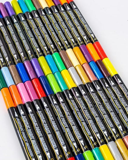 WINSONS 60 Colors Acrylic Paint Markers, Dual Tip with Fine Tip and Brush Tip Pens for Rock Painting Supplies, Canvas, Wood, Calligraphy, Metal, Ceramic, Glass, DIY Crafts Art Supplies Kit