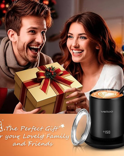 Vsitoo S3 12oz Heated Mug - Temperature Control Smart Mug with Mug Warmer, Perfect for Espresso, Auto-Sensing AI Heats Drinks to 120-150°F Hands-Free.Ideal for Home/Office/Gifts，Black