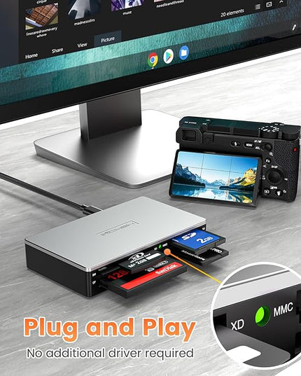 SmartMedia Card Reader Writer All-in-1 USB Universal Multi Card Adapter Slim Hub Read Smart Media, xD, SD, SDHC, SDXC, UHS-I, MMC, MS Pro Duo, CF, MD, Camera Flash Memory Cards For Windows, Mac, Linux