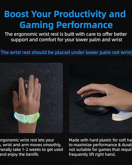 HornsX1 Right-Handed RGB Ergonomic Gliding Palm Rest for Mouse, Wrist Rest Pad, 3 RGB Lighting Modes, Reduce Wrist Pain, Anti-Fatigue, for Gaming/Office Work Casual Use - White, 1 PCS