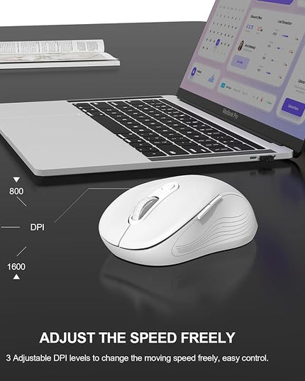 WisFox 2.4G Wireless Mouse for Laptop, Ergonomic Computer Mouse with USB Receiver and Type-C Adapter, 3 Adjustable Levels DPI, 6 Button Cordless Wireless Mice (White, 1 Pack)