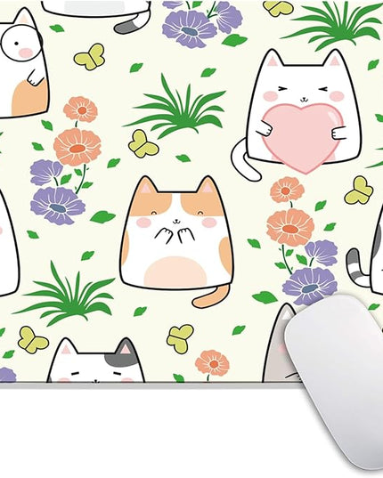Square Mouse Pad Cute Cat, Personalized Premium-Textured Custom Mouse Mat Design, Washable Mousepad Cloth, Non-Slip Rubber Base Computer Mouse Pads for Wireless Mouse