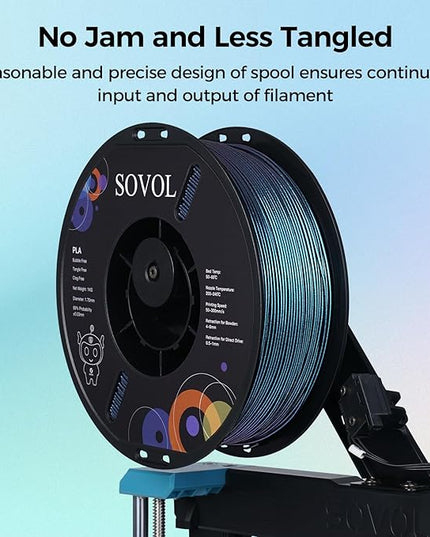 Sovol Silk PLA Filament with Blue Glitter 1kg 1.75mm, Color Changeable 3D Printer Filament 2.2lbs, Chameleon Shiny PLA Material +/-0.03mm, Shimmering 3D Printing Filament, Galaxy Blue