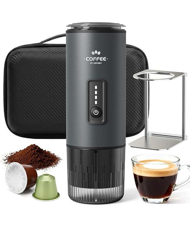 Portable Coffee Maker, 3 in 1 Electric Espresso Machine Set, Rechargeable Self-Heating Brewer with Carrying Bag and Coffee Stand for Office Camping, Hiking