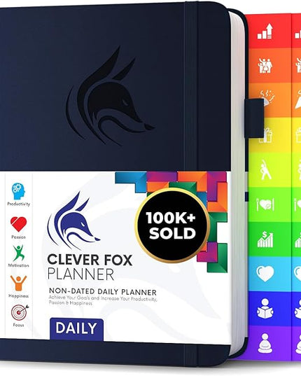 Clever Fox Daily Planner – Undated Planning Notebook with Hourly Schedule & To-Do List – Personal Day Task & Work Organizer, 6 Months (Dark Blue)