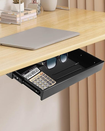 Under Desk Drawer Slide Out For Office Desk, Storage Organizer For Sit Stand Workstation, 22” x 14” x 3”, Black