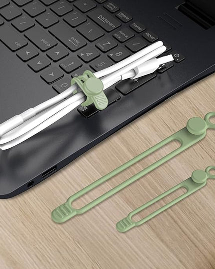 Nearockle Silicone Cable Ties Cord Organizer for Cable Management, 16PCS 4.2" and 7.1" Reusable Cable Organizer Electronic Accessories for Home, Office, Kitchen, School, Travel (Green)