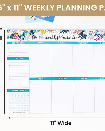 bloom daily planners Horizontal Weekly Tear-Off To Do List Planning Pad - Undated Notepad Organizer & Healthy Habit Tracker - 8.5” x 11” - Floral