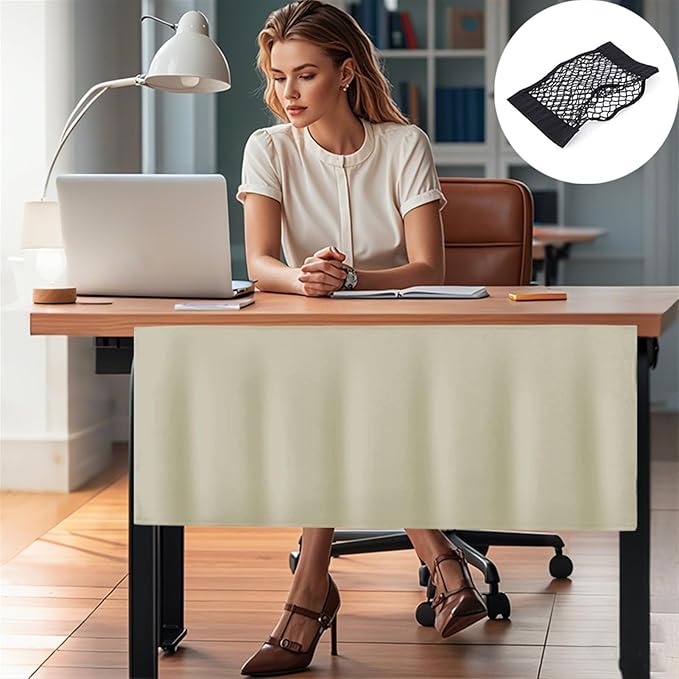 Icegrey 72" Under Desk Privacy Panel with Cable Management Organizer Net Self-Adhesive Modesty Panel for Cord Organizer Pockets and Desk Skirt for Home Office or Standing Workstation, Green