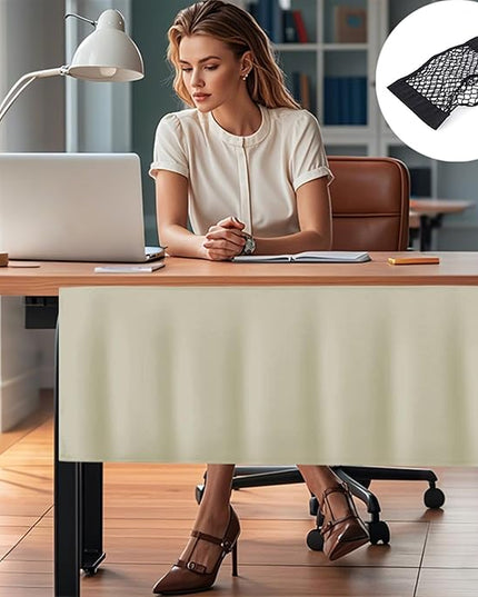 Icegrey 44" Under Desk Privacy Panel with Cable Management Organizer Net Self-Adhesive Modesty Panel for Cord Organizer Pockets and Desk Skirt for Home Office or Standing Workstation, Green