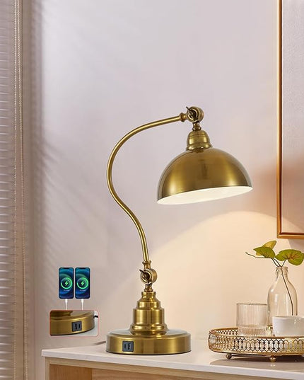 Antique Gold Vintage Desk Lamp Decorative Table Lamp for Home Office Living Room Bedroom Desk Light, Rustic Industrial Farmhouse Antique Library Study Desk Lamp E26 LED Bulb Included