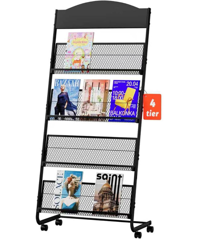Yinghao Floor Standing Magazine Rack, 4 Layer Iron Magazine Rack Floor, Suitable for the Display of Brochures or Documents in Exhibitions, Shopping Malls, Hospitals, Offices