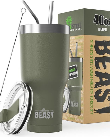 Beast 40 oz Tumbler Stainless Steel Vacuum Insulated Coffee Ice Cup Double Wall Travel Flask (Army Green)