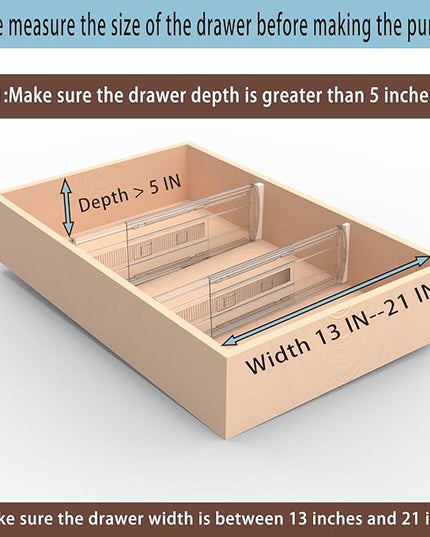 6 Pack Adjustable Drawer Dividers for Clothes,5" High Expandable From 13-21" Clear Drawer Organizers, PC Plastic Separators for Dresser/Bedroom/Bathroom/Kitchen/Office Storage