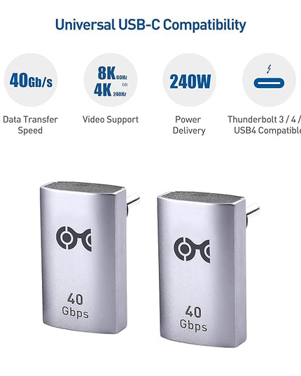 Cable Matters 2-Pack 40Gbps Right Angle USB C Adapter, Up to [4K@240Hz Video, 240W Charging, 40Gbps Data Transfer] 90 Degree USB C Adapter, Compatible with Thunderbolt 4, iPhone 16, Steam Deck