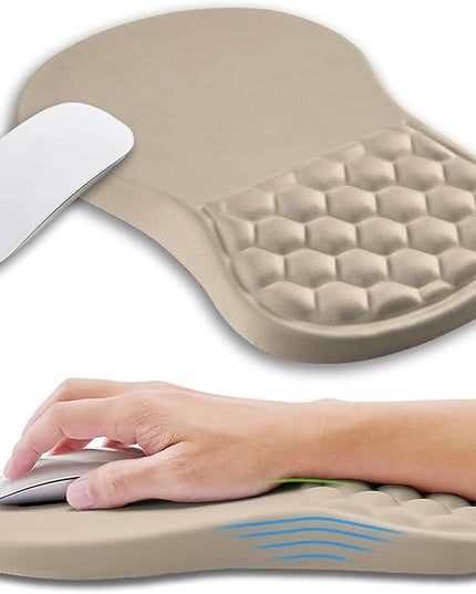 Ergonomic Mouse Pad Wrist Support with Memory Foam Massage Bulge, Carpal Tunnel Pain Relief Mousepad Wrist Rest for Mouse(12x8 inch, Apricot)