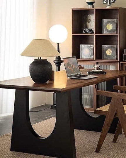 Wooden Executive Office Desk Computer Table Multi-Sized High Cost Performance Stylish Design Metal Legs Versatile Use for Office or Dining Casual Table (Walnut Color, 70.87in)