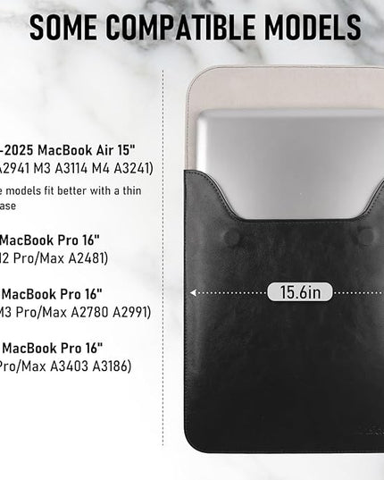 Allinside 15-16 inch Laptop Sleeve Case Compatible with MacBook Air 15 2023-2025/MacBook Pro 16 2021-2024, Waterproof PU Leather Laptop Sleeve Bag Protective Vertical Case Cover, Black