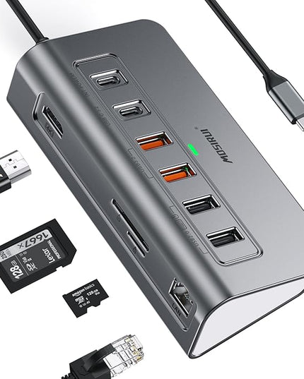 USB C Hub Ethernet,10-in-1 USB C Docking Station with 4K@60Hz HDMI,1Gbps Ethernet, PD 100W,Type C & 2 USB A 3.2 10Gbps, 2 USB A 2.0, SD/TF, Aluminum USB Hub for Laptop,PC, iPhone 17/16,Mac