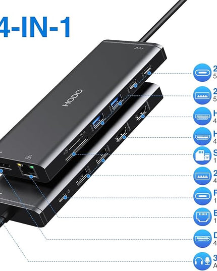 Dell HP USB C Docking Station - Dual/3 Monitor Triple Display, 2X HDMI 4K, DP, Ethernet, 6 USB, PD, SD/TF, Audio, Adapter 14 in 1 for Lenovo