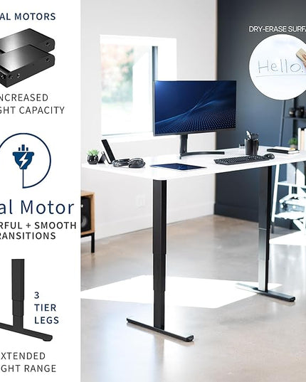 VIVO Electric Dry Erase 71 x 30 in Dual Motor Sit Stand Desk, Memory Height Adjustment, 2B Series, Whiteboard Top Black Frame, DESK-KIT-2B7WE