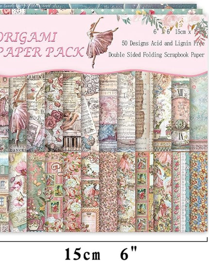 Origami Paper Kit 50 Sheets 70GSM 6 Inch Square Double Sided Color 50 Vivid Japanese Washi Chiyo Colors for Hand Crafts Origami Paper Arts Creativity.Flower Fairy