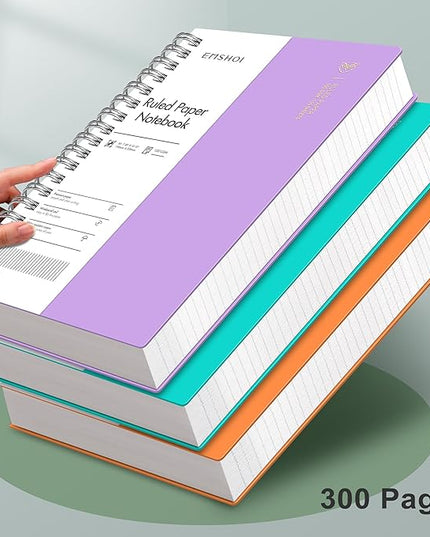 EMSHOI B5 Spiral Notebook College Ruled Lined Journal, Large 7.48" X 10.15", 300 Pages/150 Sheets, 100gsm Thick Paper, Waterproof Hardcover, for Office School Women Men Work Writing Notes-Purple