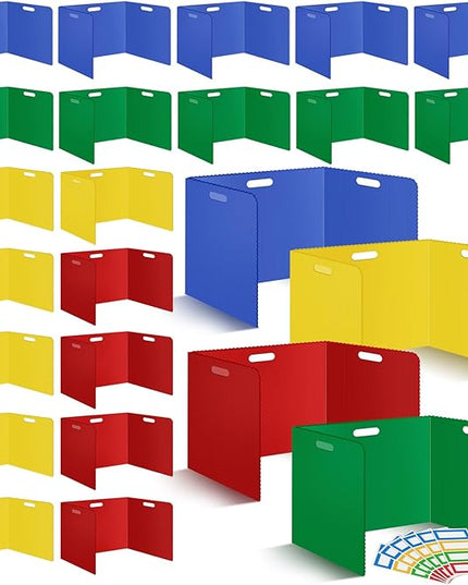 24 Pcs Desk Dividers for Students Classroom Plastic Privacy Folders Muticolored Test Dividers for Students Desks Trifold Privacy Panel Partitions for School Teacher Supplies (24pcs Muticolored)