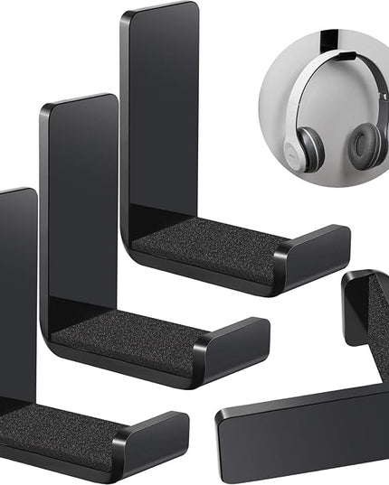 Weewooday 4 Pieces Headphone Hanger Holder Desk Adhesive Headphone Hook Wall Mount Headset Stand Acrylic Holder with Glues for General Purpose Game Earphone(Black)