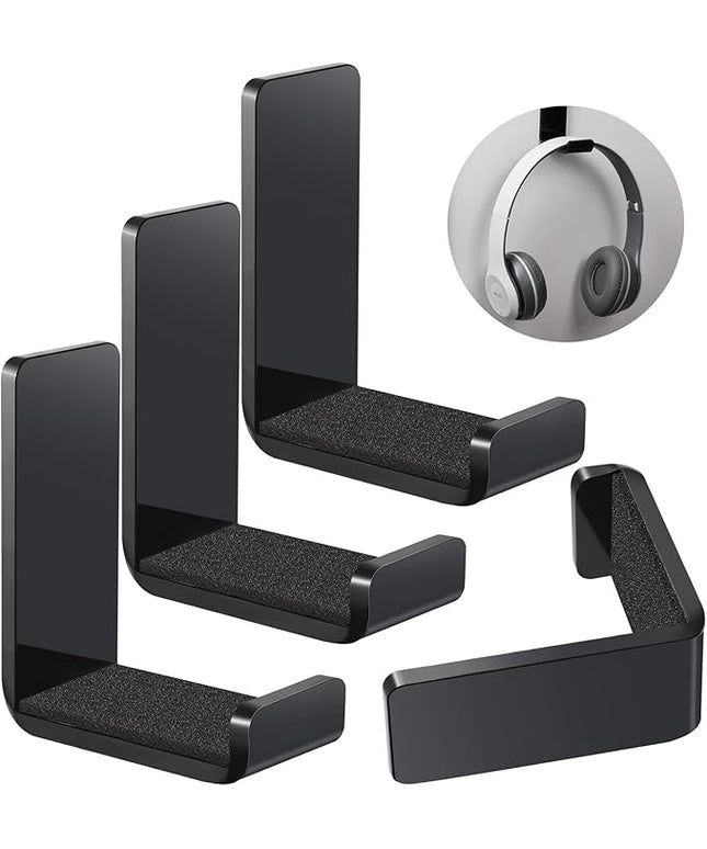 Weewooday 4 Pieces Headphone Hanger Holder Desk Adhesive Headphone Hook Wall Mount Headset Stand Acrylic Holder with Glues for General Purpose Game Earphone(Black)