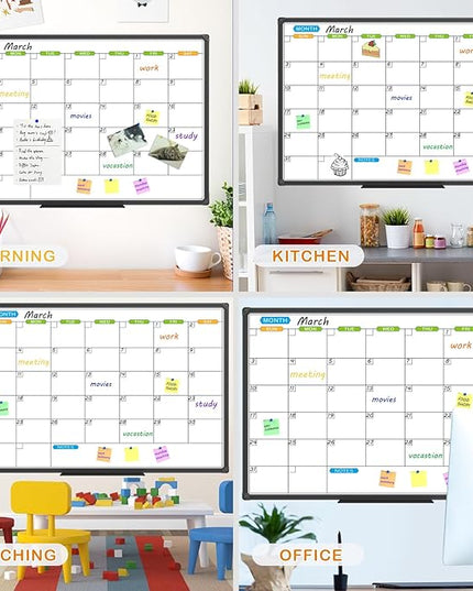 JILoffice Dry Erase Calendar Whiteboard 48 X 36 Inch - Magnetic White Board Calendar Monthly, Black Aluminum Frame Wall Mounted Board for Office Home and School