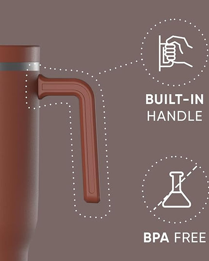 Hydrapeak Voyager 40 Oz Stainless Steel Tumbler with Handle, Insulated Water Bottle With Straw & Lid, Cupholder Friendly Reusable Travel Mug (Gingerbread)