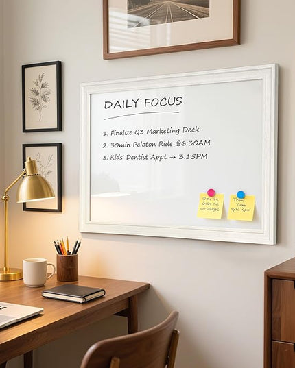 White Board for Wall, 24'' x 18'' Magnetic Dry Erase Board, Decorative Whiteboard with White Vintage Wooden Frame, Hanging Writing Board for Home Office School Dorm