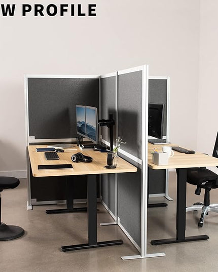 VIVO T-Shape Modular Corner Wall System, 4 Panels, Modern Professional Office Cubicle Dividers, Freestanding Privacy Screen, 66 inches High, Dark Gray, PP-MWS63D-T