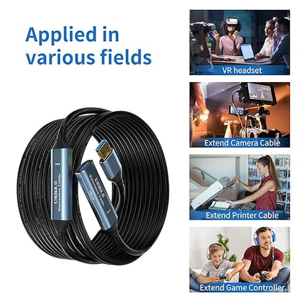 USB 3.0 Extension Cable 80FT Type A Male to Female Active Extender Cord with 4 Extension Chipsets Signal Booster and 1 USB-C Charging Port, for Webcam, PlayStation, Printer, Camera