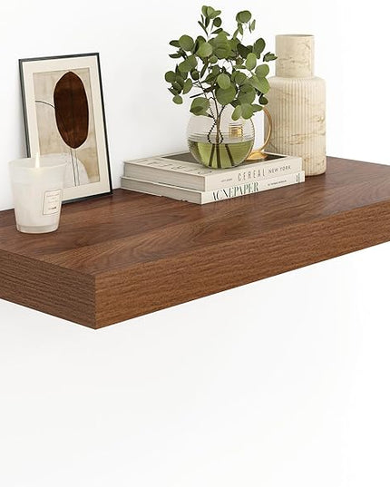 Heimlove 12" Deep Floating Shelves for Wall, 24 Inch Shelf Bathroom Shelves Set of 1, Mounted Shelves for Books Living Room Laundry Room Bedroom Kitchen Home Office, Walnut