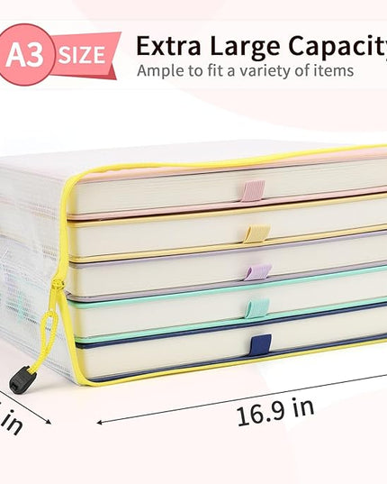 Umriox Zipper Pouch, 16.9x12.4 in (12 Colors, 12 Packs), Extra Large Zipper Bags, Waterproof Bags for Office Supplies, Puzzles, Board Game Storage & Cross Stitch Projects