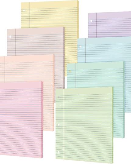PerKoop 400 Sheets Colored Loose Leaf Paper 8.5" x 11" college ruled Lined 3 Hole Punched notebook Filler Paper for 3 Ring Binders Office School Supplies (Aesthetic Color)