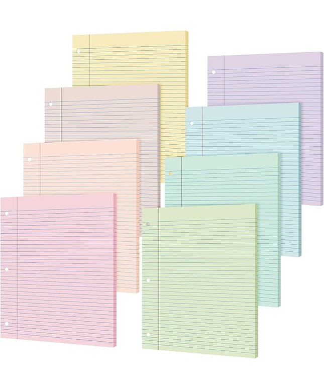 PerKoop 400 Sheets Colored Loose Leaf Paper 8.5" x 11" college ruled Lined 3 Hole Punched notebook Filler Paper for 3 Ring Binders Office School Supplies (Aesthetic Color)